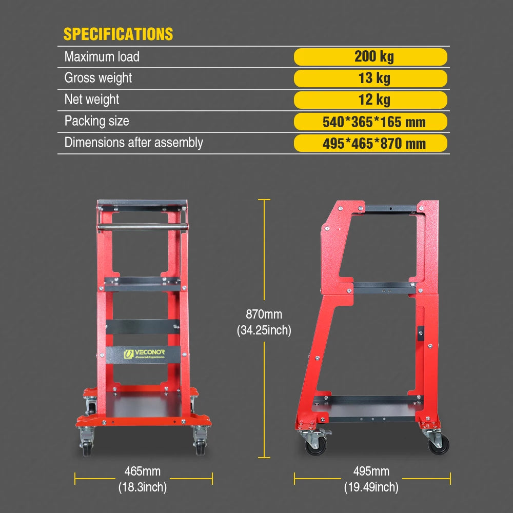 Rolling Tool Cart 440 LBS Capacity Tiered Storage Tool Cabinet for Car Fuel Injector Cleaner Tester Cleaning Machine