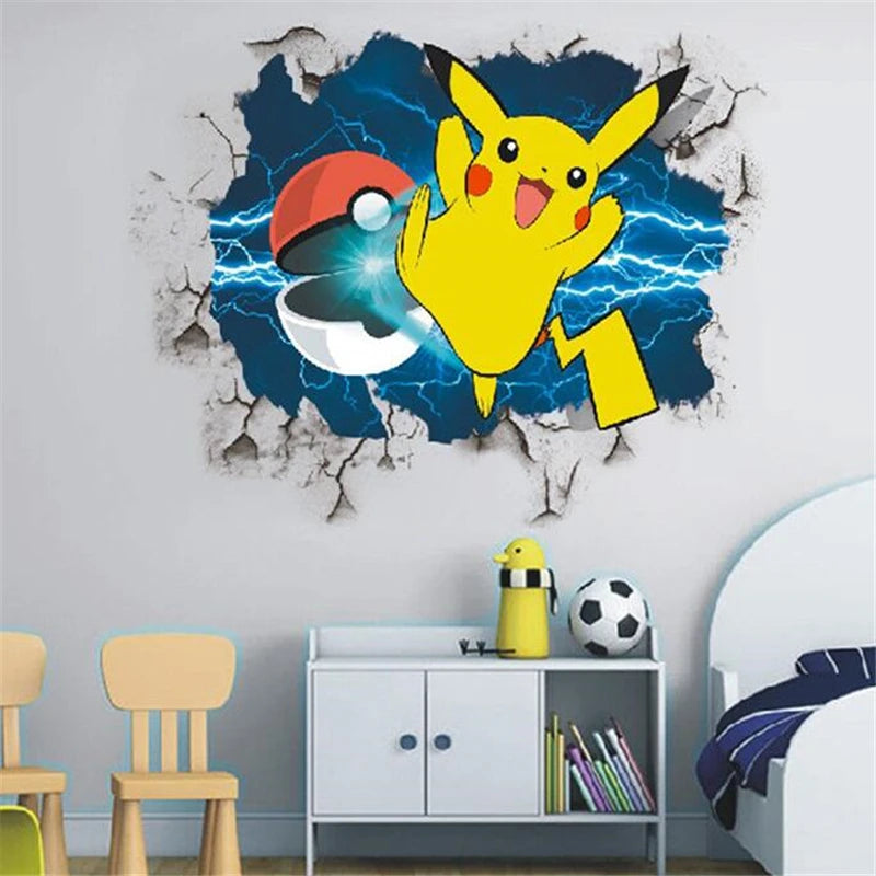 Cartoon Pikachu Wall Stickers For Kid's Rooms Kindergarten Living Room Bedroom PVC Wall Decoration Animated Poster Bedroom Decor