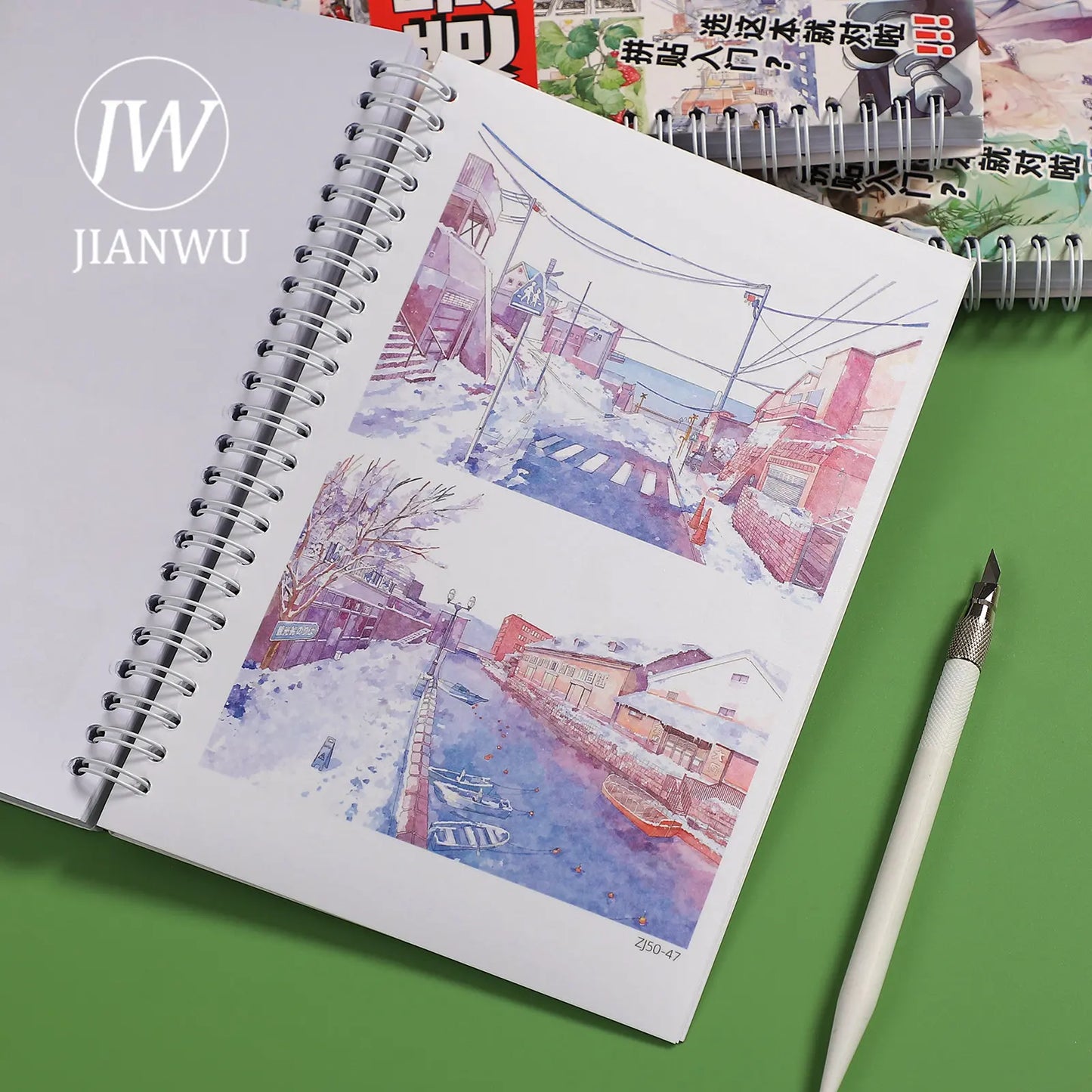 JIANWU 50 Pages/ Book Character Landscape Series No Repeat Retro A5 Sticker Book Creative DIY Journal Decor Collage Stationary