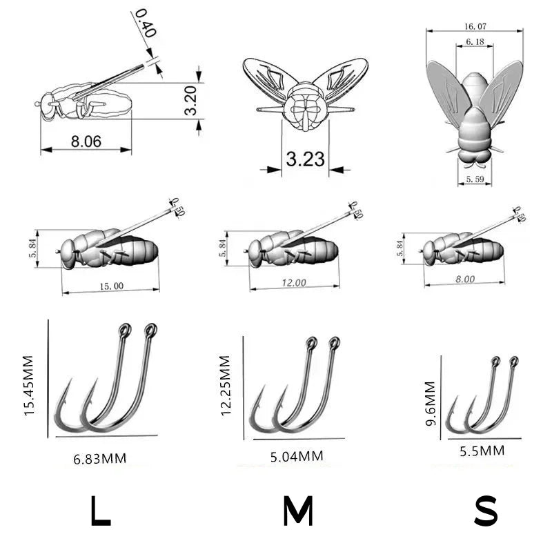 20PCS/Box Bionic Fly Fishing Bait Realistic Soft Fly Hook Soft Bait with Hook Add Fish Attractant Fishing Gear For Salmon, Trout