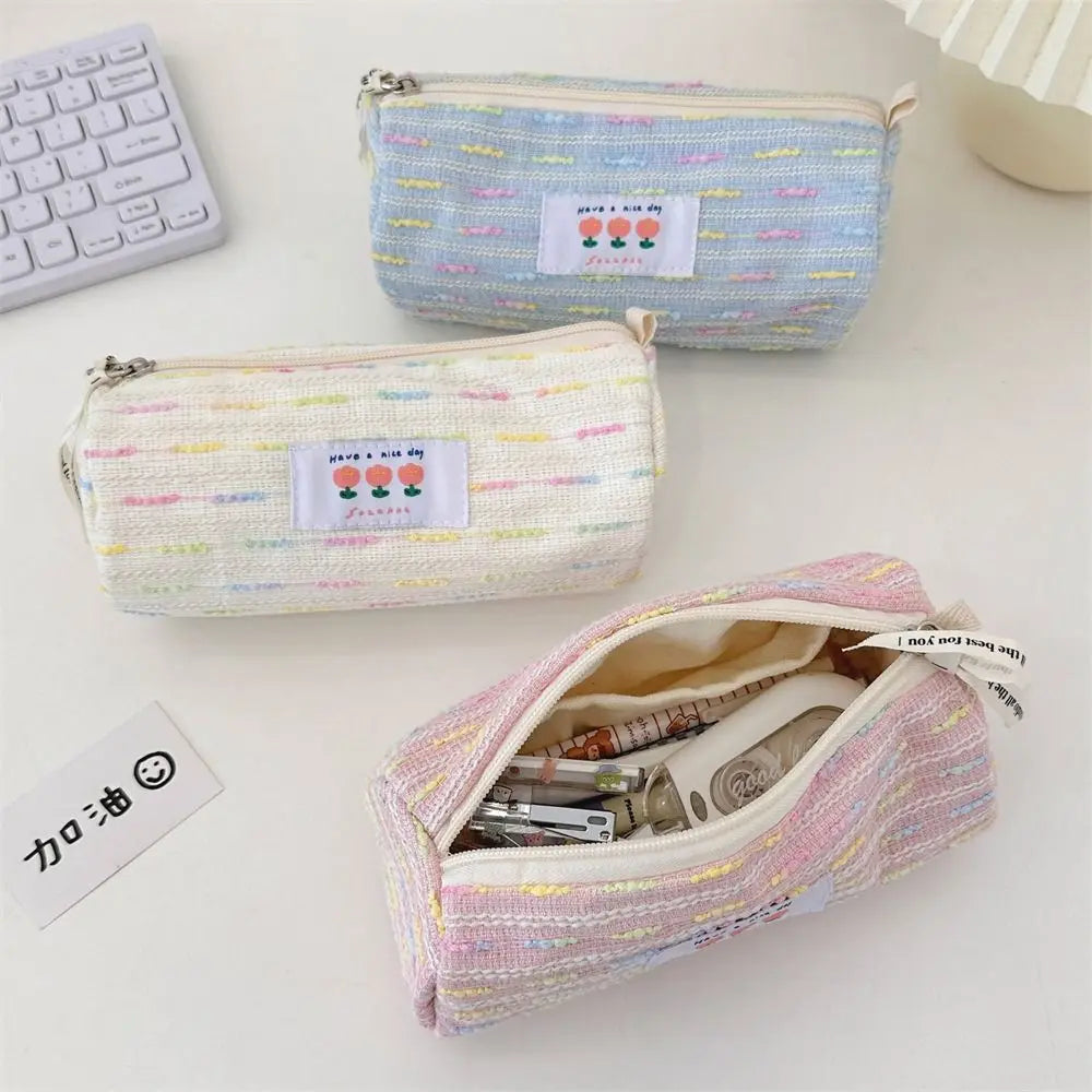 Gift Embroidered Pencil Case Large Capacity Stationary Case Stationary Storage Pouch Cosmetic Bag