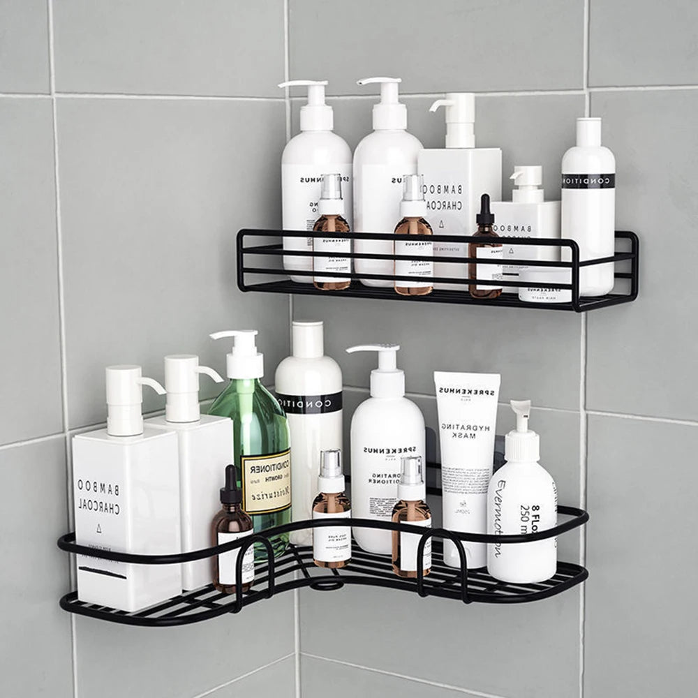 Wall Shelf Kitchen Organizer Shelves Bathroom Shelf Corner Iron Shower Caddy Storage Rack Shampoo Holder Bathroom Accessories