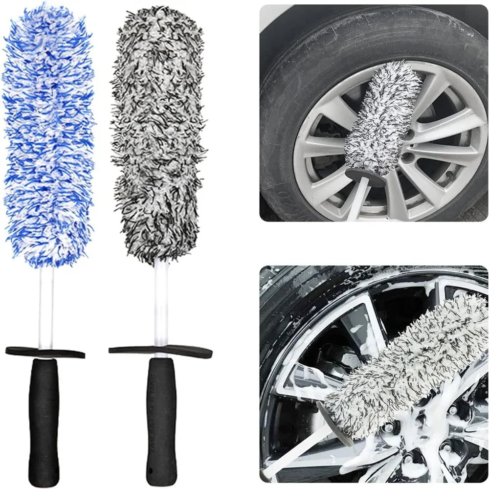 Car Wash Super Brush Microfiber Premium Wheels Brush Non-Slip Handle Easy To Cleaning Rims Spokes Wheel Barrel Car Accessories