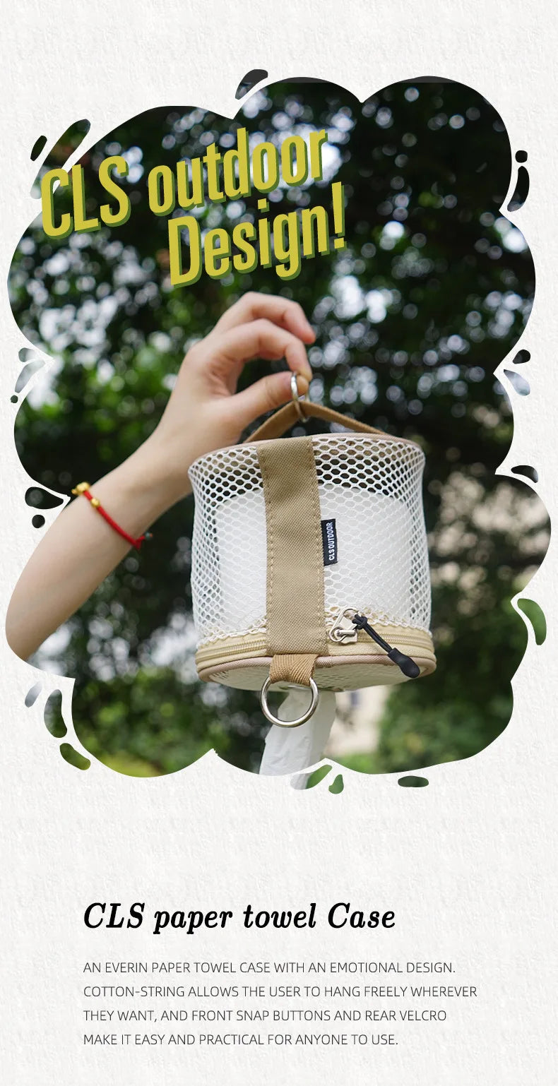 Outdoor Camping Paper Towel Drawer Home Mesh Tube Paper Towel Storage Bag Car Hanging Roll Paper Tube Bag Storage Box