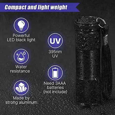 1-10Pcs UV Flashlights 395nm Black Light 9 LED Ultraviolet Lamp Torch UV Light Detector for Pet Urine Stains Bug