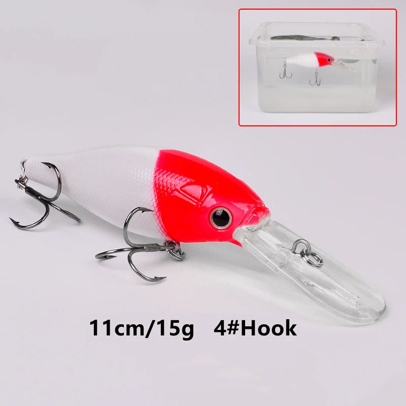 1 Pcs Luminous Bait Red Head White Body Floating Water Mino Plastic Hard Bait Bionic Bait Luminous Submerged Pencil Fishing Gear