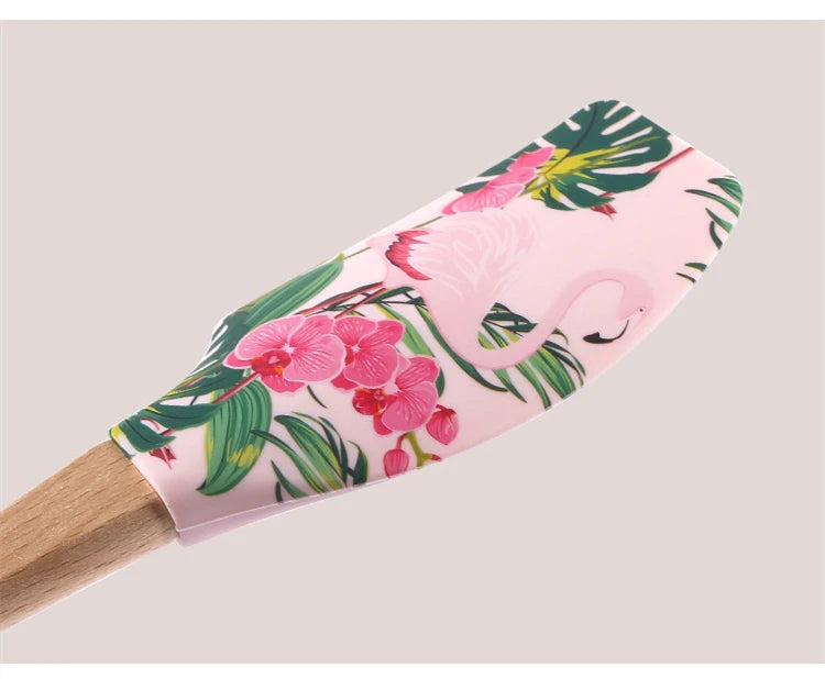 Printed Pattern Cake Scraper Silicone Cream Pastry Spatula Wooden Handle Butter Spreader Kitchen Batter Pies Baking Blender