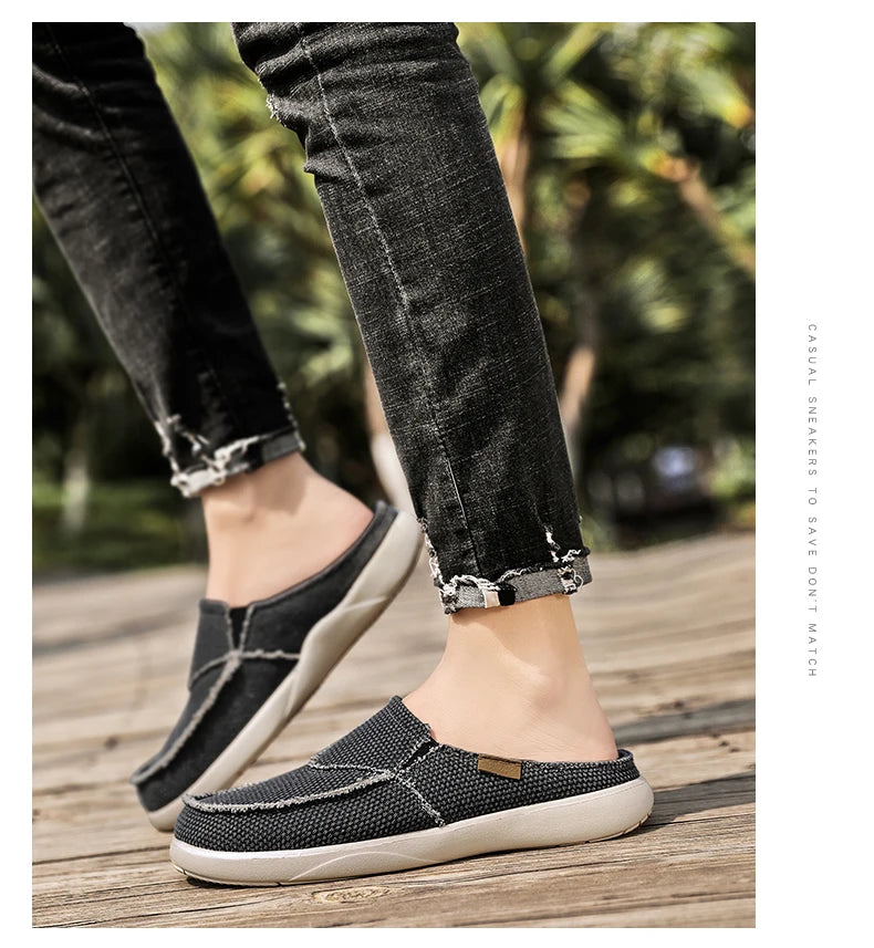 Summer Denim Canvas Men Breathable Casual Shoes Outdoor Non-Slip Sneakers Comfortable Driving Shoes Men's Loafers Big Size 39-47