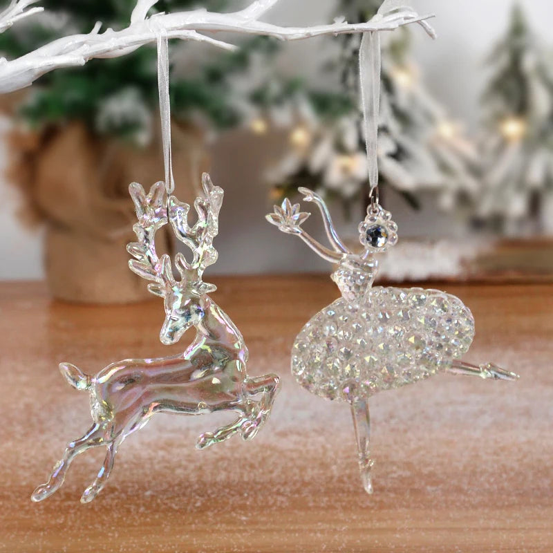 Christmas Tree Acrylic Crystal Pendant Clear Snowflake Bell Elk Xmas Tree Hanging Ornament Chrismas Home Dec 2025 New Year Gifts