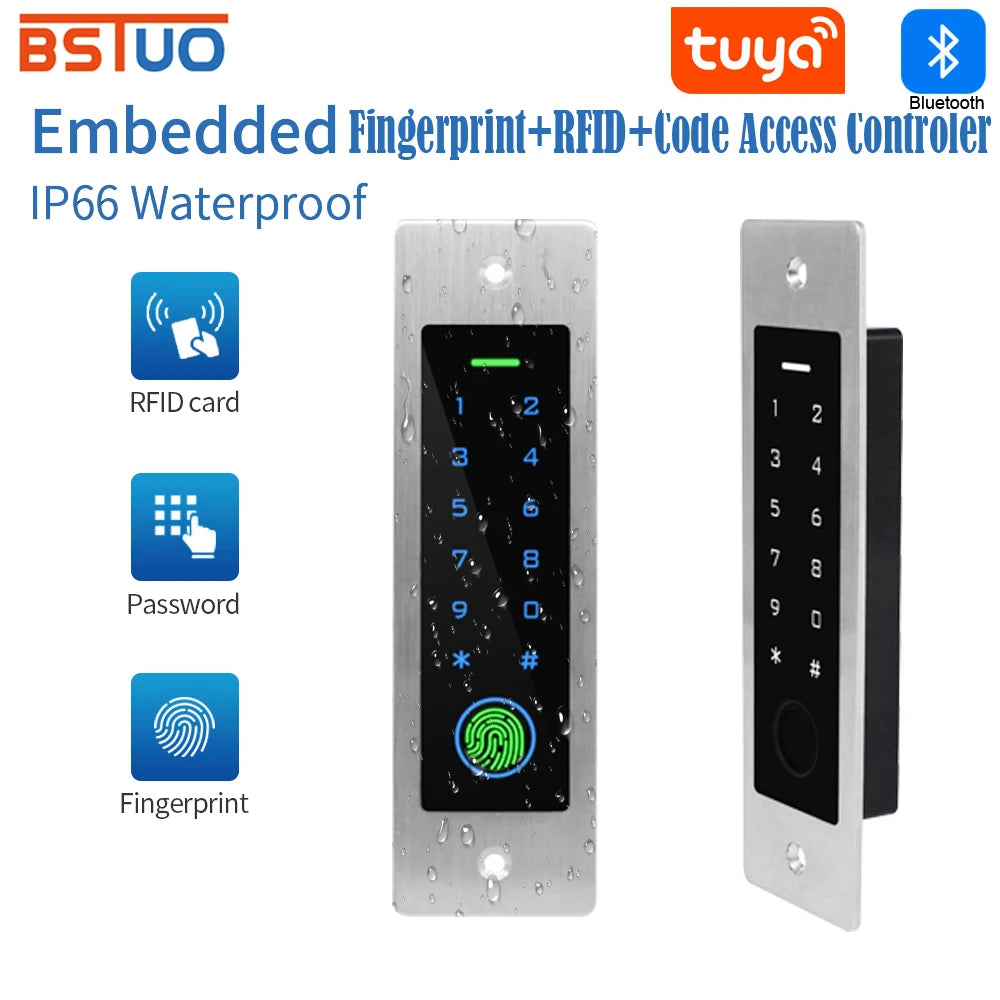 Tuya Access Control Keypad BLE Standalone Fingerprint Metal Waterproof Backlight Wall Embedded Door Opener RFID Reader+M165 box