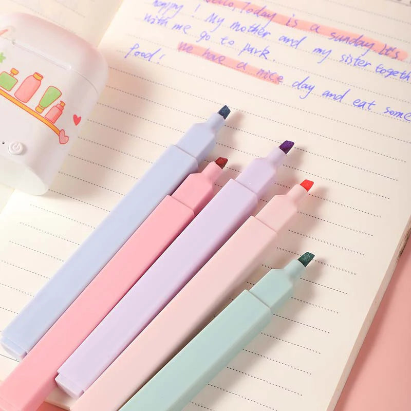 Fluorescent Highlighter Pens Double Headed Pastel Highlighters Stationary Supplies Kawaii Colored Markers Pens