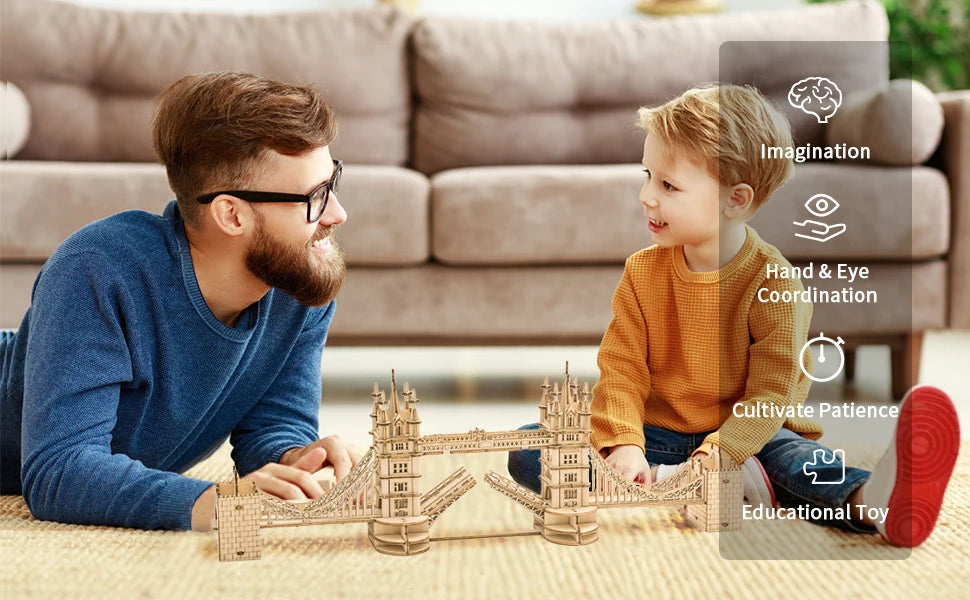 Robotime 3D Wooden Puzzle Game Big Ben Tower Bridge Pagoda Building Model Toys For Children Kids Birthday Gift