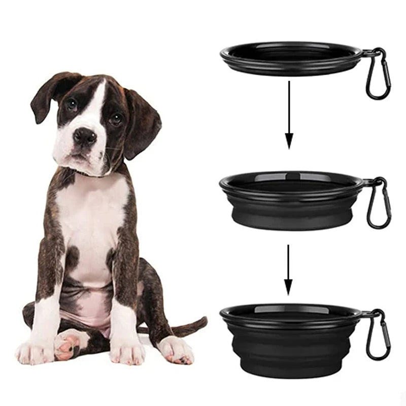 Folding Pet Silicone Dog Food Water Bowl Outdoor Travel Portable Dogs Feeder with Carabiner Puppy Food Container Dog Accessories