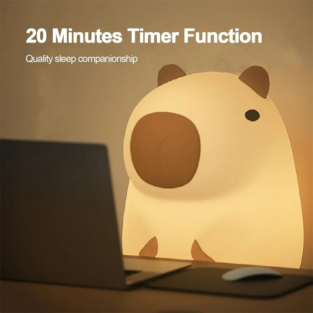 Silicone Capybara Night Lights Portable USB Rechargeable Animal Touch Control Lamp with Timing Function for Home Bedroom Decor