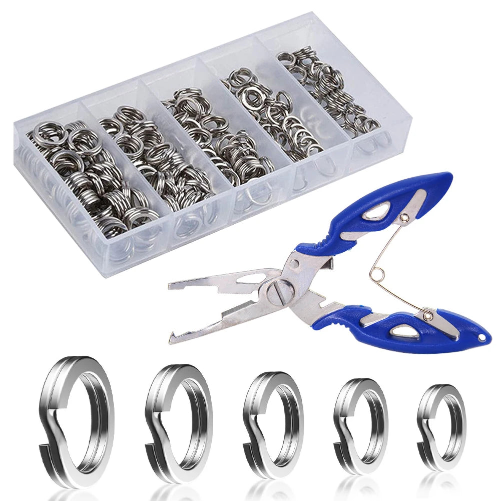 Fishing Split Connection Rings Corrosion-resistant 420 Stainless Steel Double Snap Ring with Pliers Fishing Gear Accessories