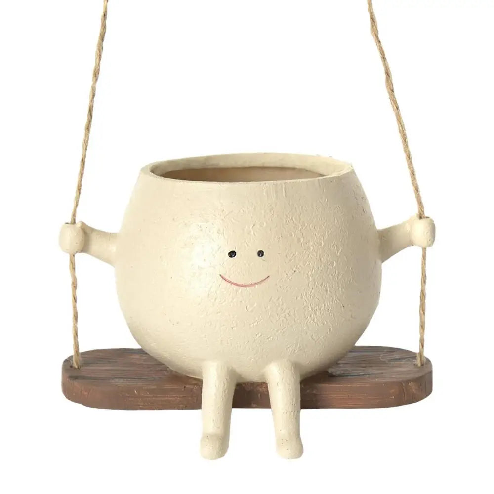 Swing Flower Pot Resin Smiling Face Planter Pot Creative Wall Hanging Planter For Indoor Outdoor Plants Gardening Accessories