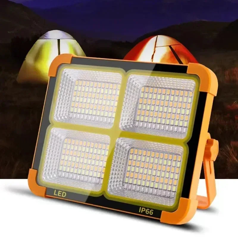 LED Solar Floodlight Rechargeable Emergency Lighting Outdoor Camping Portable Lamp IP66 Waterproof Highlight Searchlight Upgrade