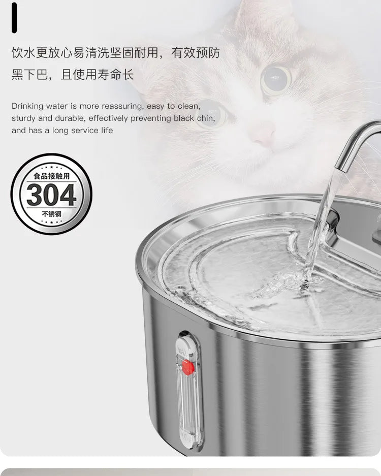 Automatic Cat Water Fountain Stainless Steel Cat Fountain with Filter Visual Water Level Pet Puppy Cats Drinking Water Dispenser