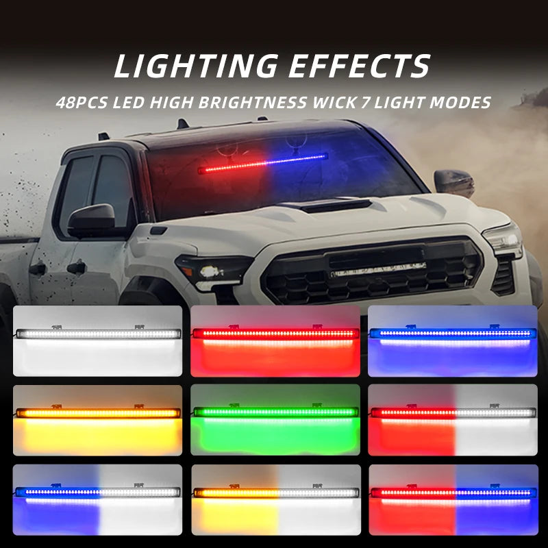 Car LED Police Lights Windshield Strobe Lights for Truck 48LED Emergency Hazard Lamps Signal Warning Light Car Flashing Lighting