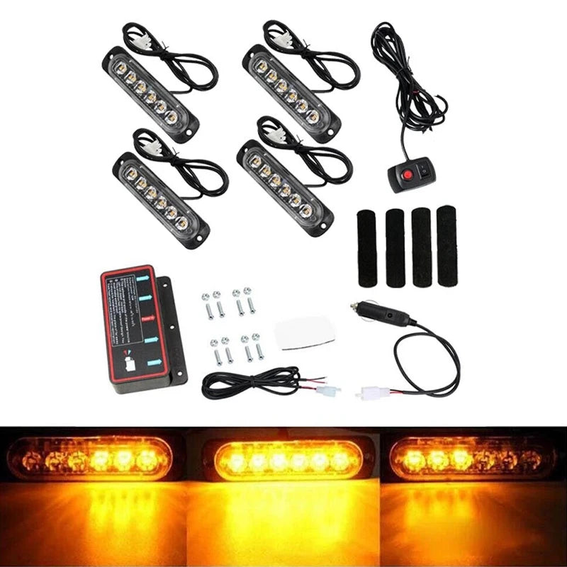 4pcs 6LED 12V Wired/wireless remote control Recovery Strobe Marker Light Flashing Light Bar Beacon Car Truck Warning Flashing