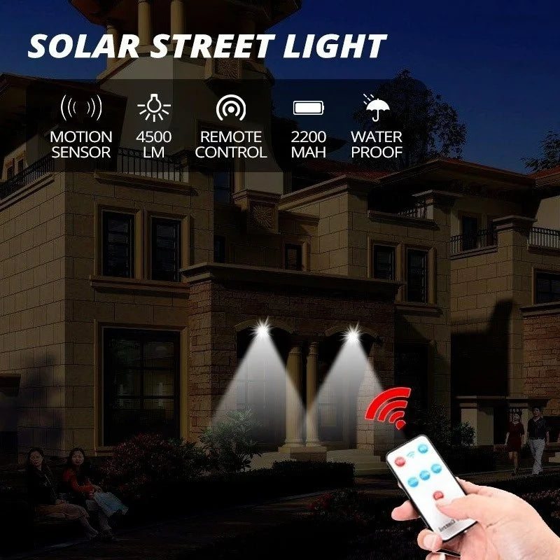 Solar Street Lights Outdoor, Solar Lamp With 3 Light Mode Remote Control Waterproof Motion Sensor Lighting for Garden Patio Path