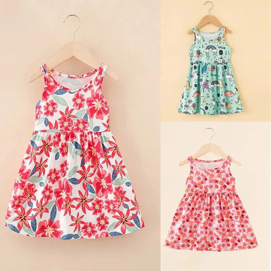 Sleeveless Printed Dress Milk Silk Material Comfortable and Good-looking A- line Skirt Kid's Slip Dress for Height 75-115cm Girl