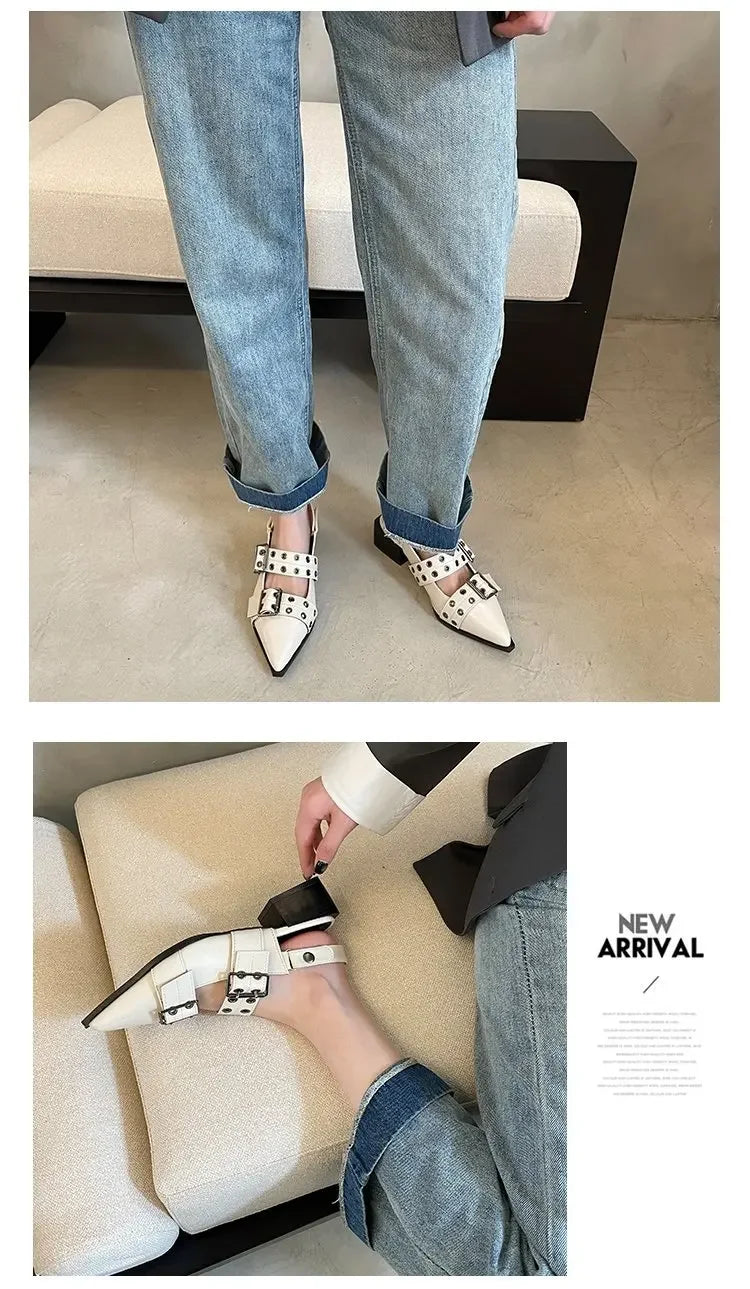 2024women's sandals summer  Ballet flats women Pointed rivet single shoe Platform Women Sandals zapatos de mujer tendencia