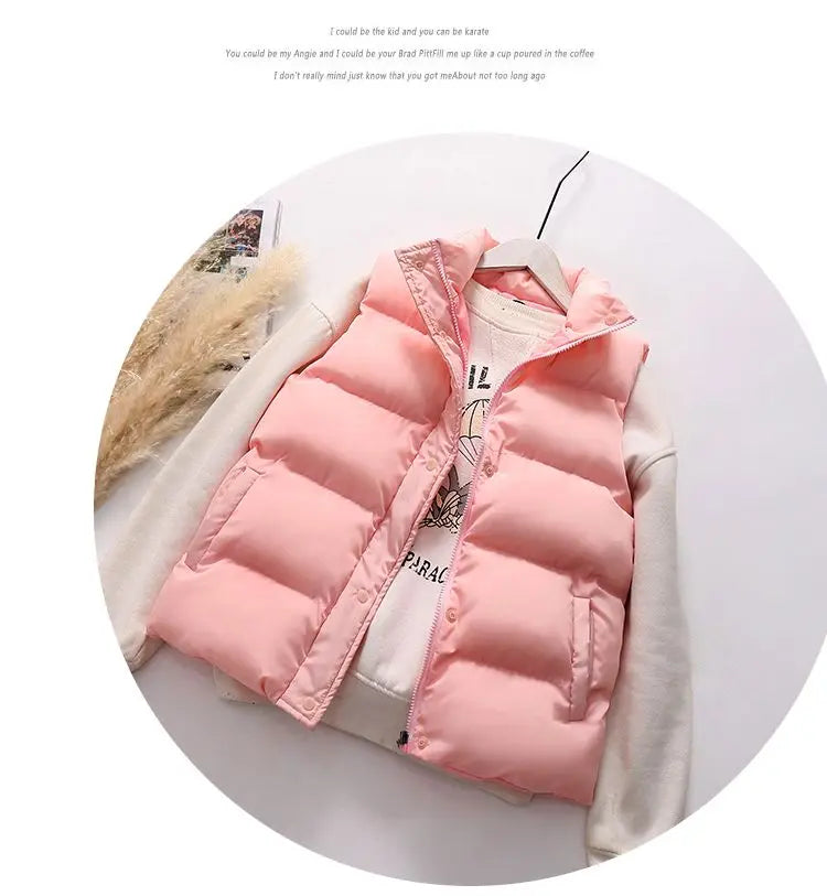 Women Winter Warm Cotton Padded Puffer Vests Sleeveless Parkas Jacket