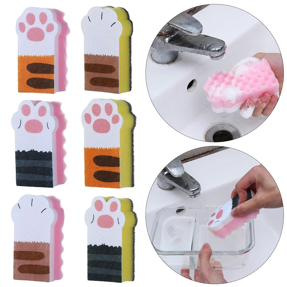 3Pcs New Washing Dishes Sponge Brush Cute Cat Paw Cleaning Dish Towel Cloth Pot Cleaning Magic Wipe Household Kitchen Supplies