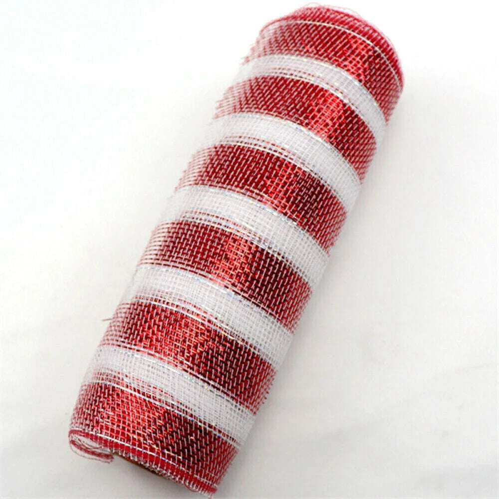 26x10yard Diy Red White Candy Cane Handmade Christmas Wreath Tree Stripes Decoration Mesh Meterial Making Xmas Tree Ornament Dec