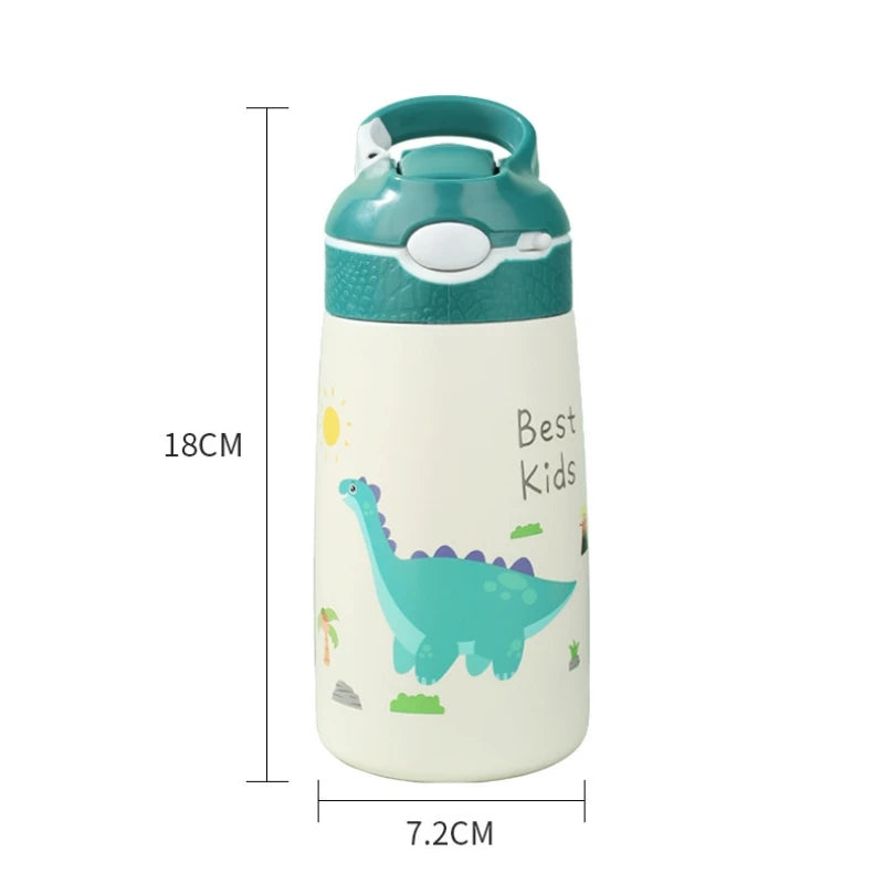 400ML Kids Water Bottle Cartoon Animal Children's Cup With Straw Stainless Steel Vacuum Flacks Thermos Bottle Thermal Mug Cups