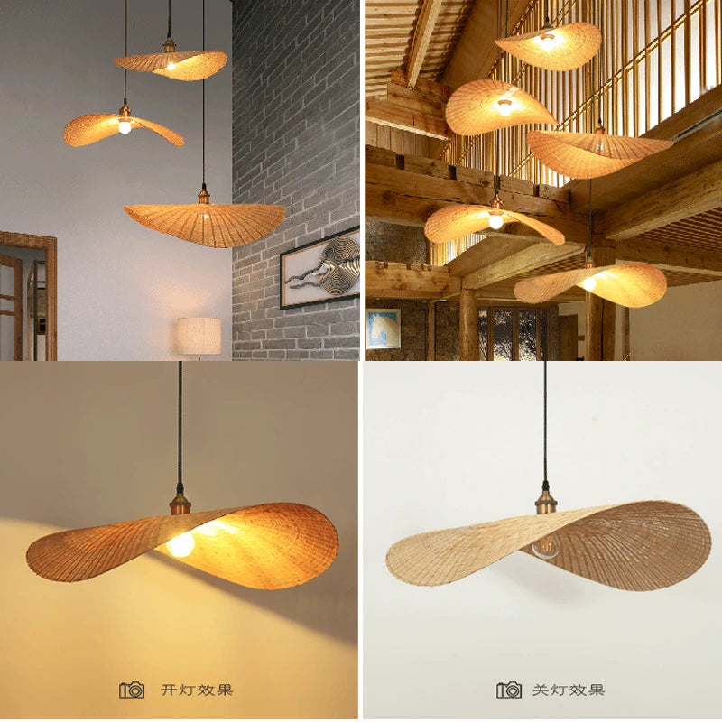 ZK30 Bamboo Weaving Chandelier Lamp 60/50/40cm Hanging LED Ceiling Light Pendant Lamp Fixtures Rattan Woven Home Bedroom Decors