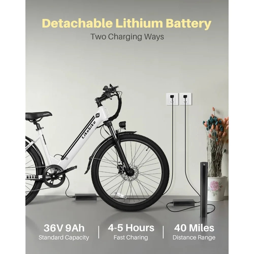 26" Electric Bike for Adults, UL 2849 Certified, Step Through Electric Bicycle 20MPH E-bikes with 7-Speed & Front Suspension