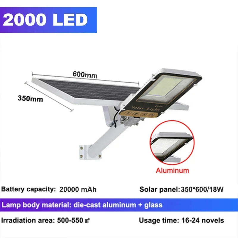 2000led powerful Solar street Light Outdoor Aluminum Solar Street light Garden sunlight Remote Control Waterproof solar light