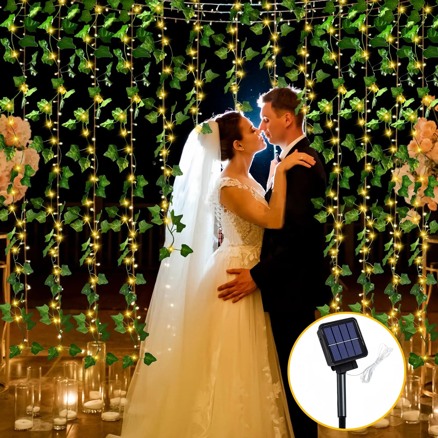 Solar Fairy Lights Outdoor Waterproof Solar Vine String Lights with Artificial Ivy Leaf Garland for Garden Balcony Wedding Decor