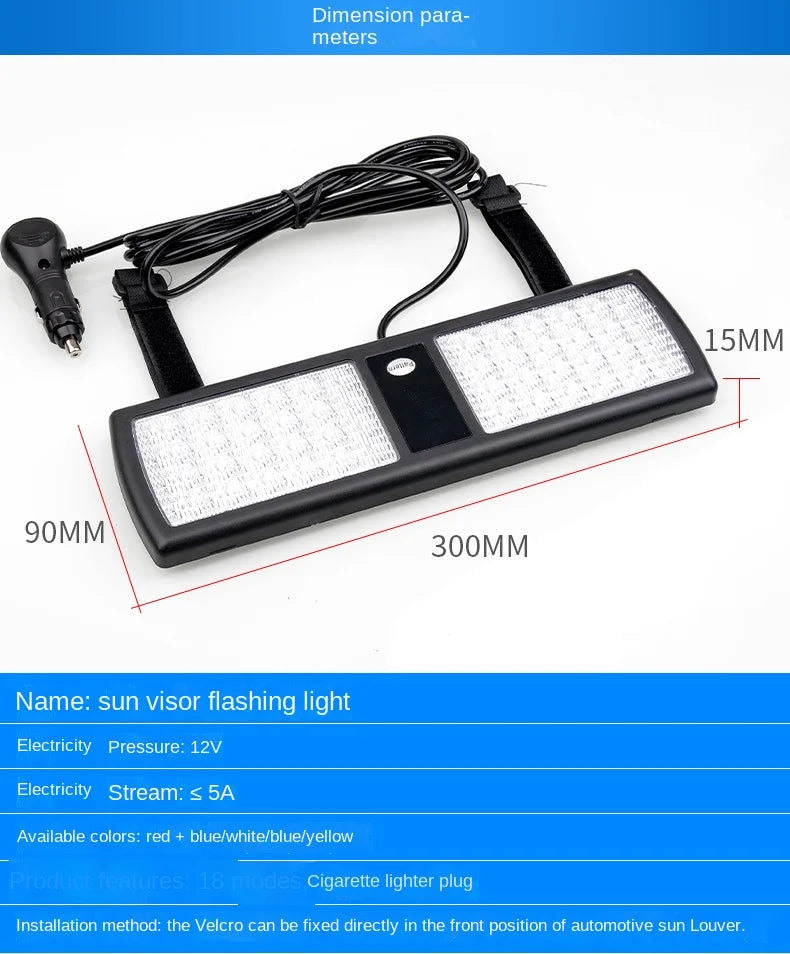 Ultrathin LED Car Truck Strobe Panel Light Sun Visor Emergency Beacon Flash Modes Hazard Police Warning Lightbar Parking Bulb