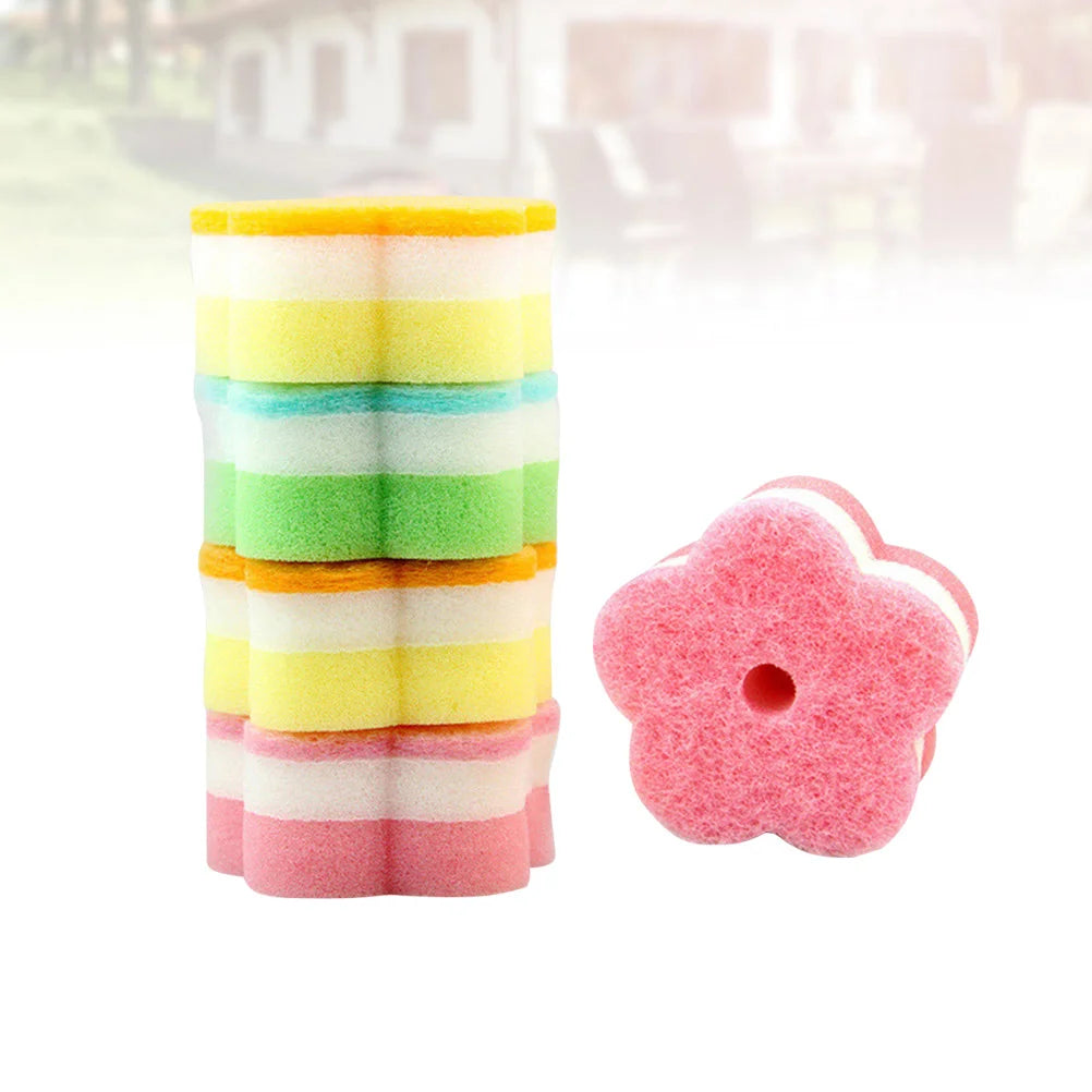 10 Pcs Nanometer Cleaning Dishcloth Sponge Scouring Pad Pot Scrubber Dish Brush for Kitchen (Five Finger Flower, In Bulk)