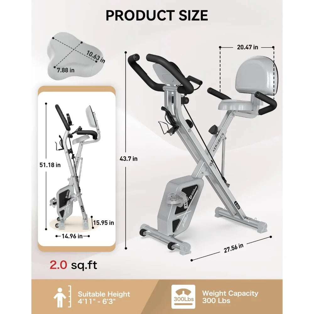 Folding Fitness Gym Machine, Upright Indoor Bike, Magnetic X-Bike with 8 levels of adjustable resistance