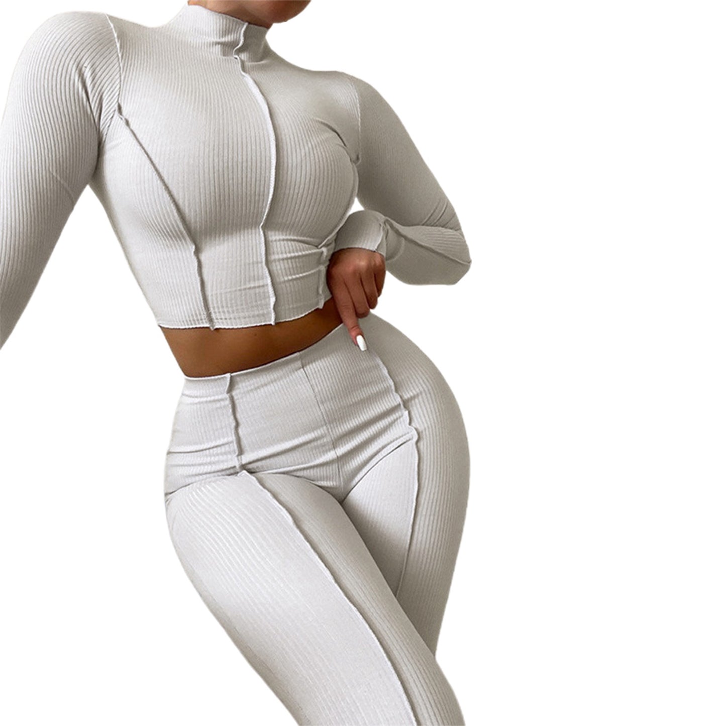 2023 Contrast Stitch Backless Bodycon Jumpsuit Sports Two Piece Set Outfits 2023 White Skinny Bodycon Womens Streetwear Clothes