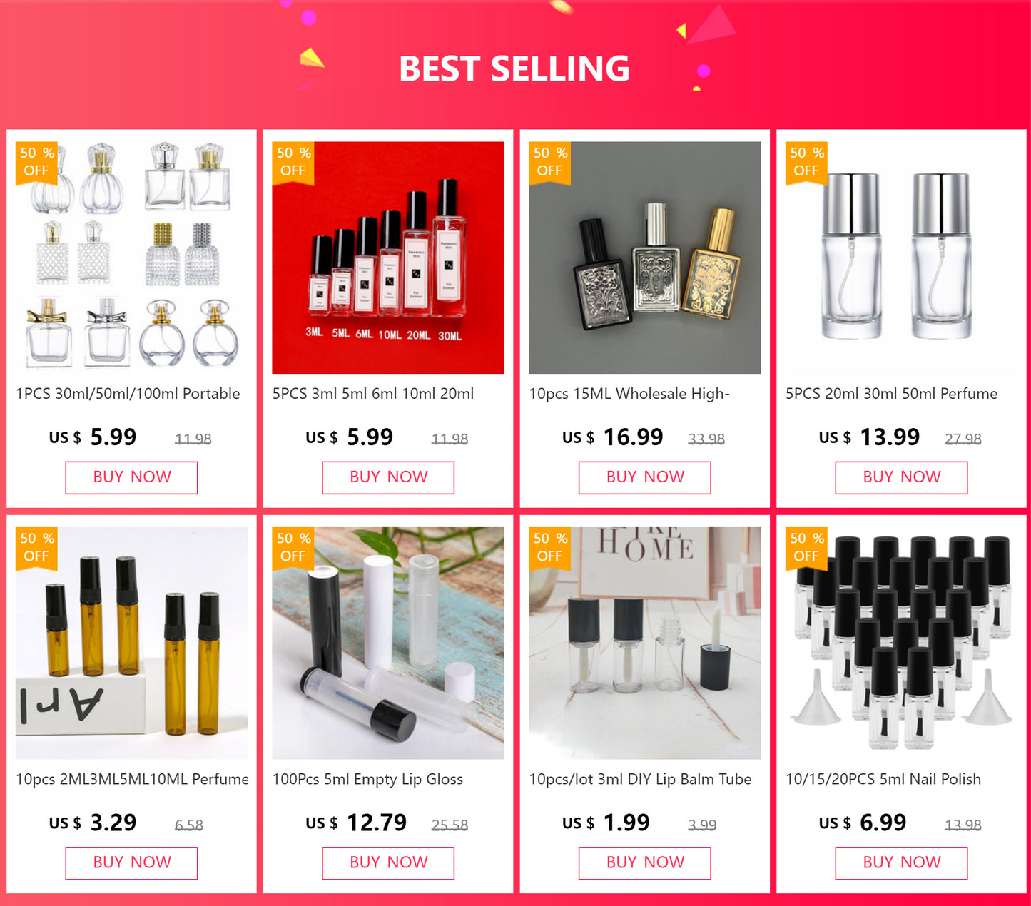 5pcs/pack 2ML/3ML/5ML/10ML Wholesale Transparent Mini Portable Perfume Separate Bottling Trial Filling Sample Empty Bottle Spray