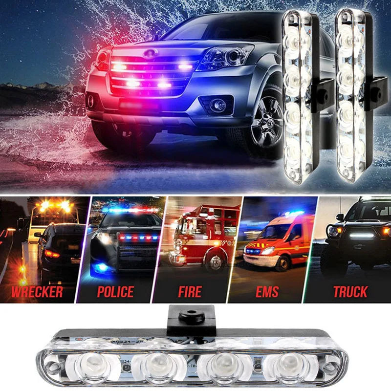 4 In 1 Red Blue Emergency Strobe Lights Police Lights 12V with Wireless Remote Control Flash Grille Lamp for Cars Truck Van SUV