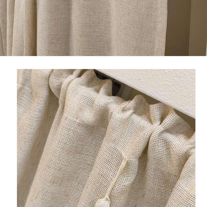 Kitchen Curtains Handmade Cotton Linen Short Curtain Tassels Window Valance Cafe Curtain Tiers for Farmhouse Bedroom Rod Pockets