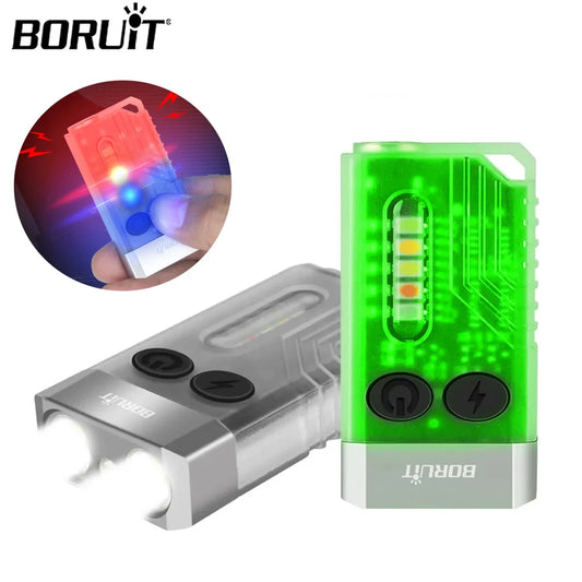 BORUiT V10 EDC Keychain Flashlight Type-C Rechargeable Lamp Camping Fishing Torch With Magnet UV Light