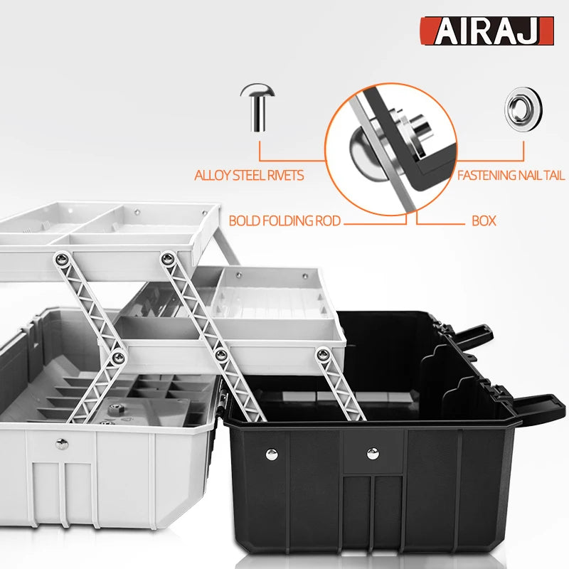 AIRAJ Car Repair Toolbox Abs Plastic Portable Thick Three-Layer Auto Repair Metal Parts And Hardware Tool Storage Box Hand Tools