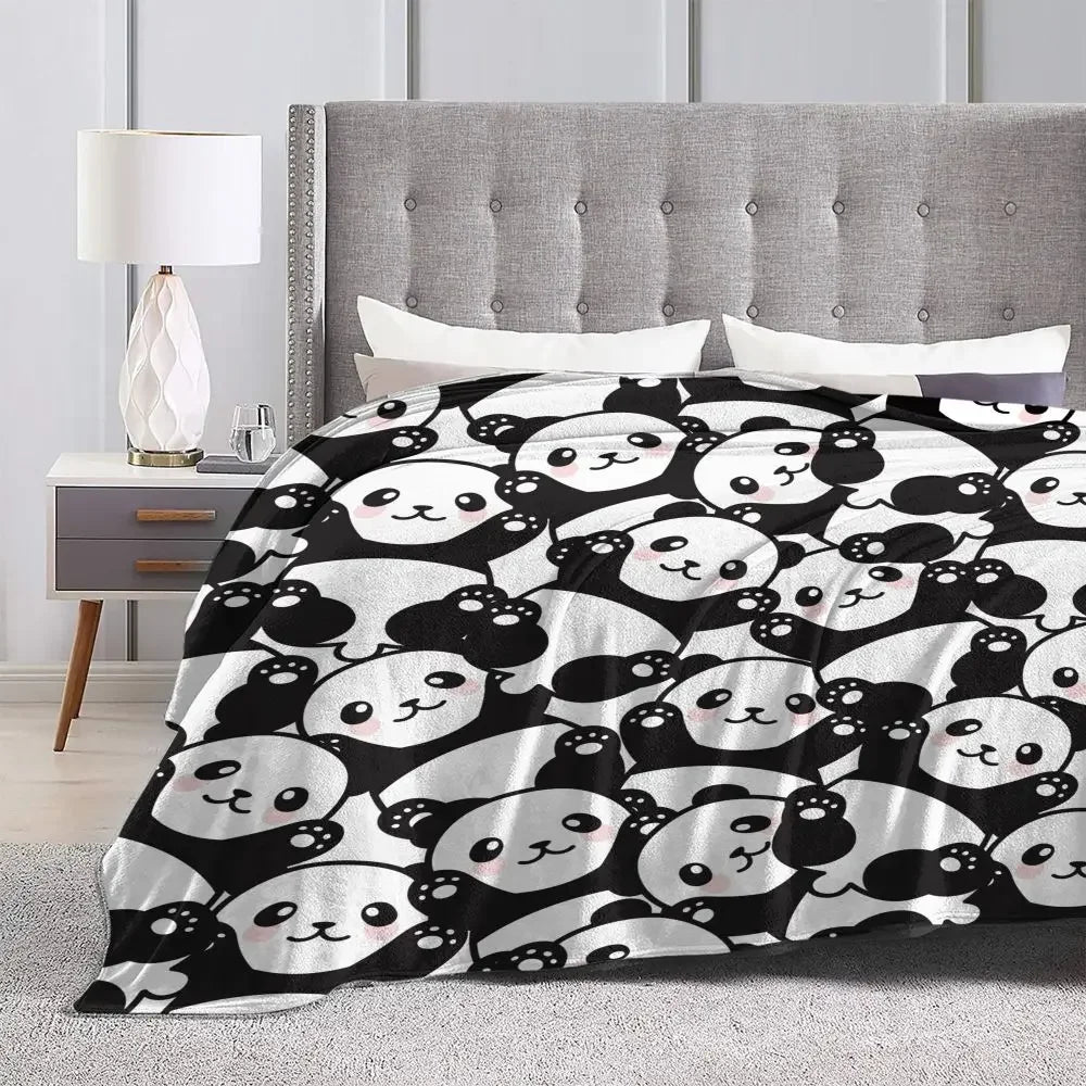 Cute Panda Cartoon Knitted Blankets Lovely Animal Flannel Throw Blanket Summer Air Conditioning Decoration Soft Warm Bedspreads