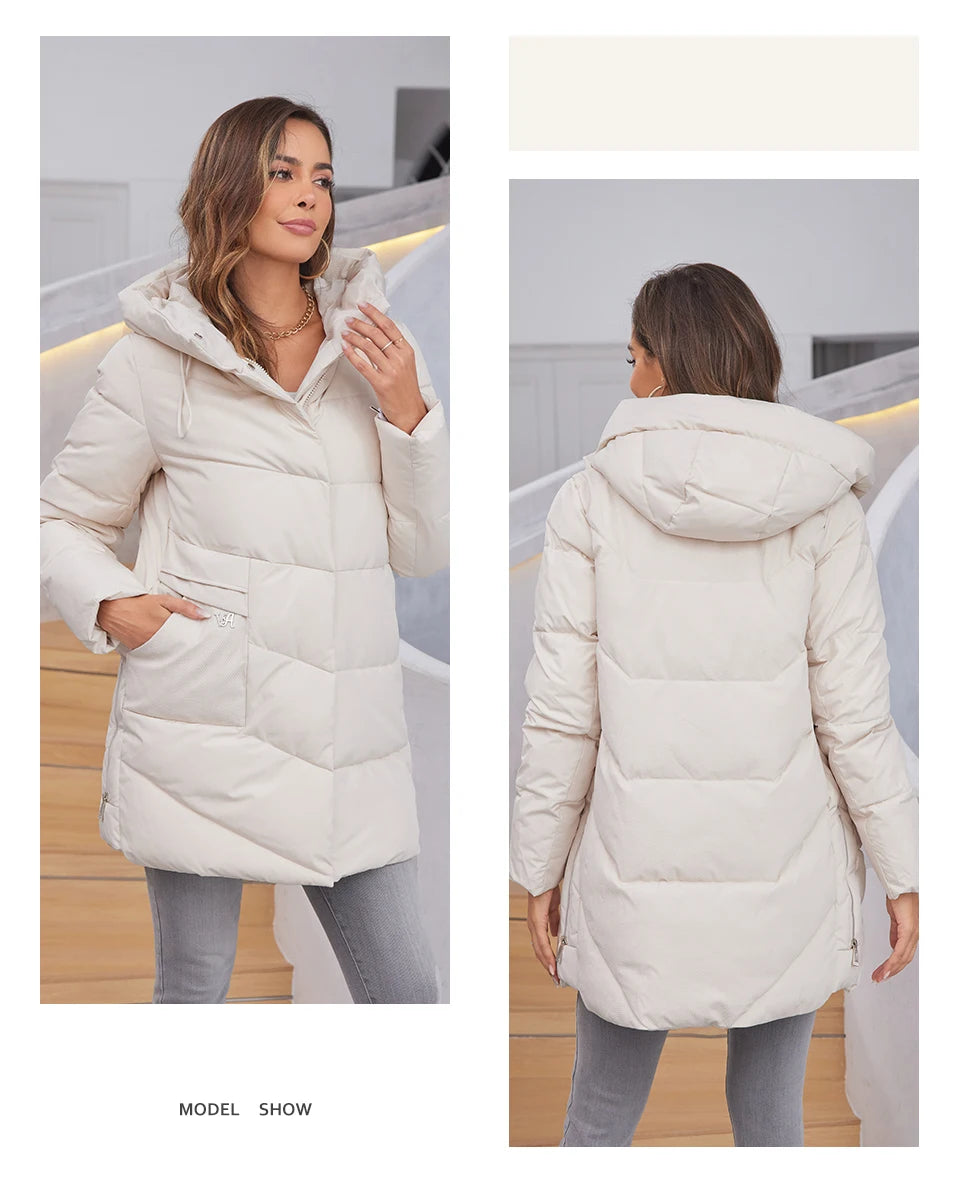 HaiLuoZi 2023 New Women Winter Jackets Warm Hooded Thick Bio-Cotton Female Parkas Solid Color Big Pockets Women‘s Coats 1139