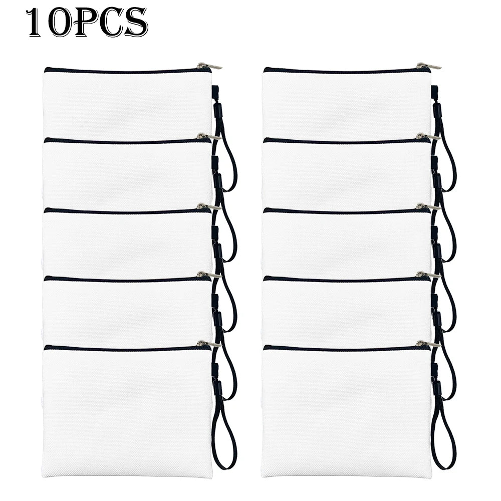 10PCS Canvas Zipper Make Up Bag DIY Blank Non Customized Teacher/Birthday Gift Toilet Kit Cosmetic Bag Mini Makeup Pencil Pouch