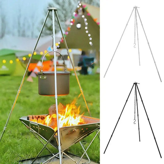 Outdoor Large Bonfire Tripod Portable Camping Campfire Cooking Pot Hanging Triangle Stand Rack Picnic Cooking Grill Tool