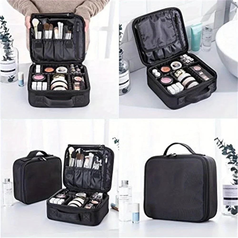 Portable Storage Bag with Adjustable Dividers for Cosmetic Beauty Organizer Nail Tool Large Capacity Travel Makeup Case