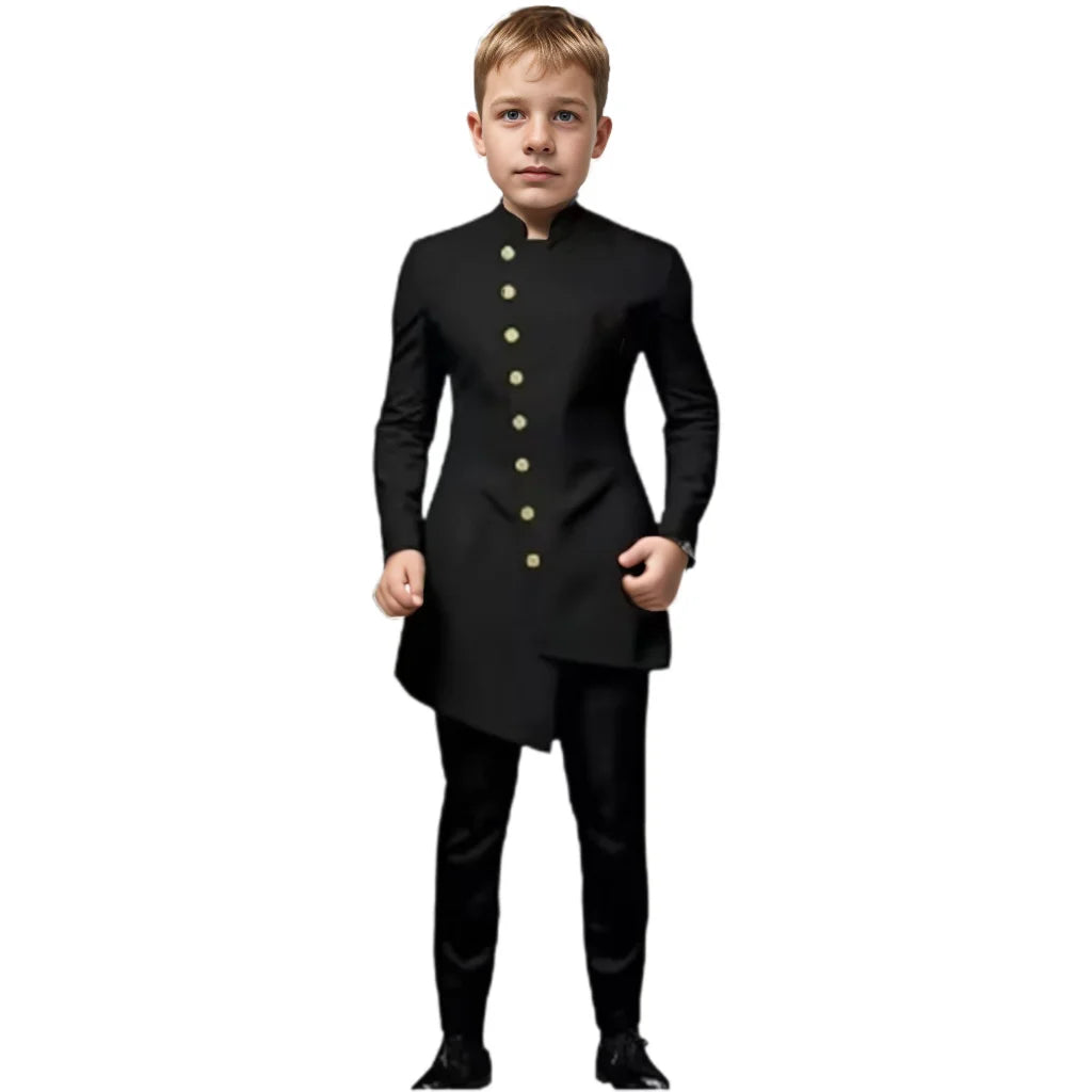 Indian Style Boys' Suit   Tuxedo Long Suit Single Breasted Jacket And pants Set Wedding Fashion Children's Party Dresses